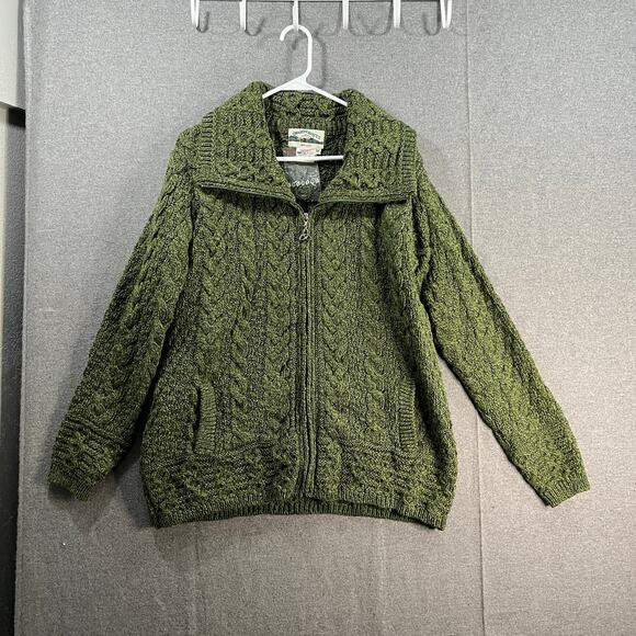 Aran Craft Merino Wool Zip-Front Cardigan with Pockets Meadow Smeen Size Medium - Picture 1 of 7